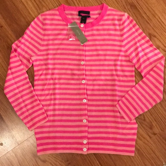 Jcrew Cashmere Pink Striped Cardigan 